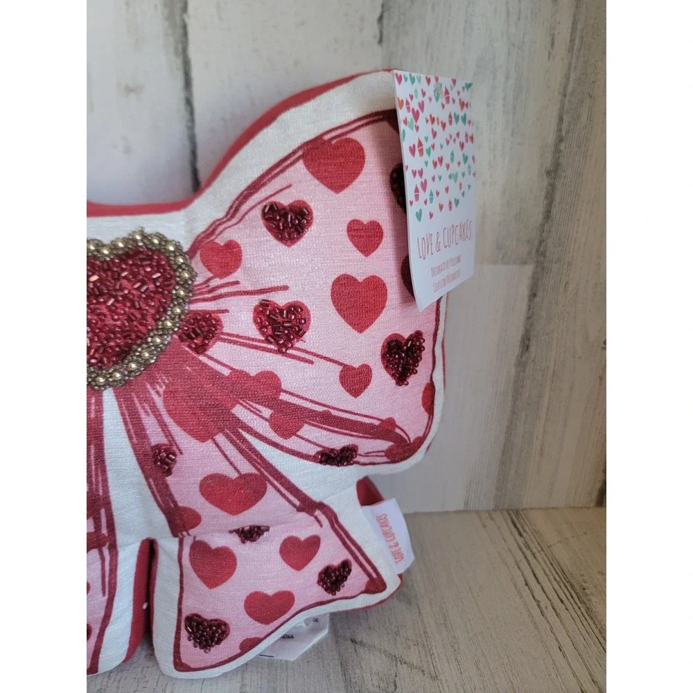 Love cupcakes beaded red bow pillow plush Valentine‎ home decor